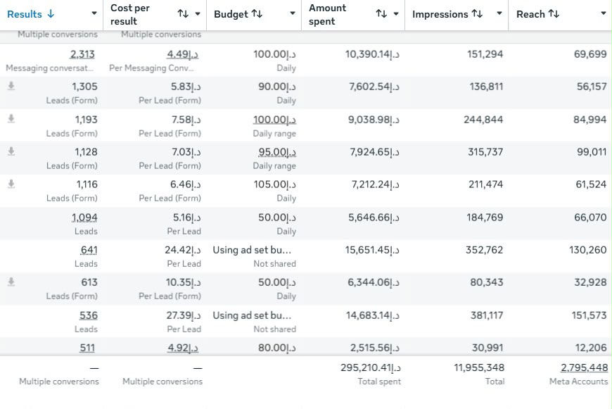 Meta Ads performance result