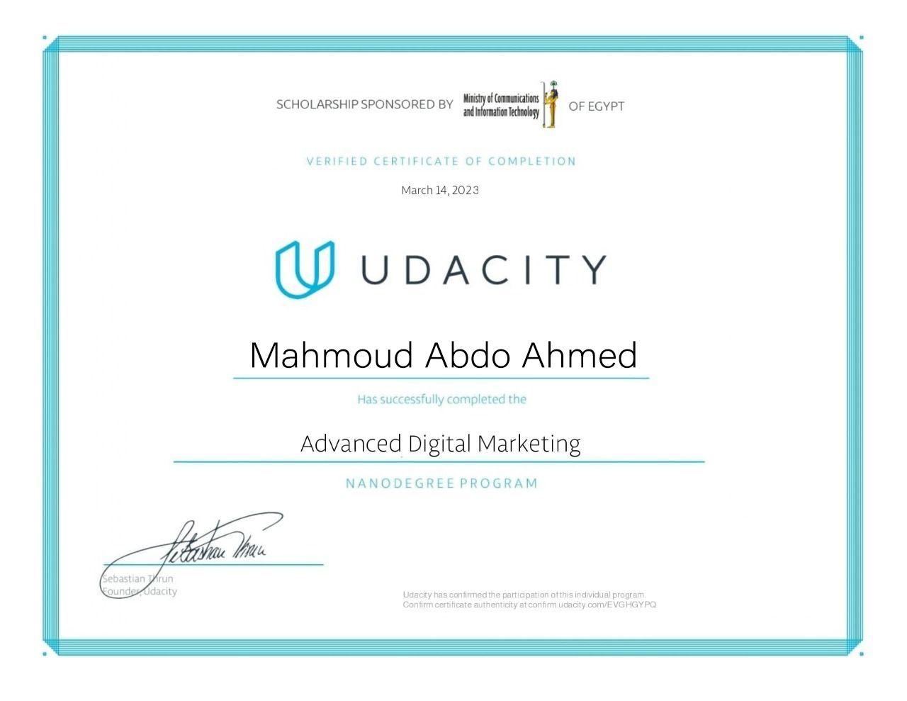 Udacity Advanced Digital Marketing Nanodegree